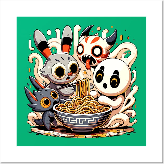 Noodle Frenzy: Animated Critters' Ramen Party Wall Art by Kicosh